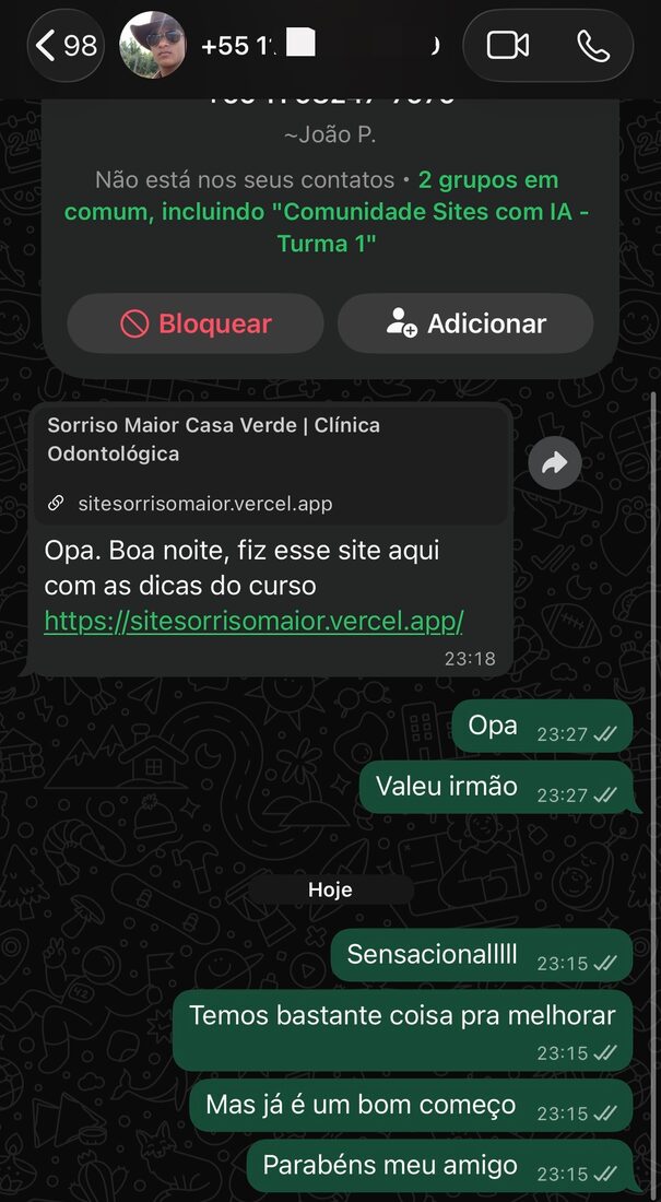 Print de prova social de aluno do curso